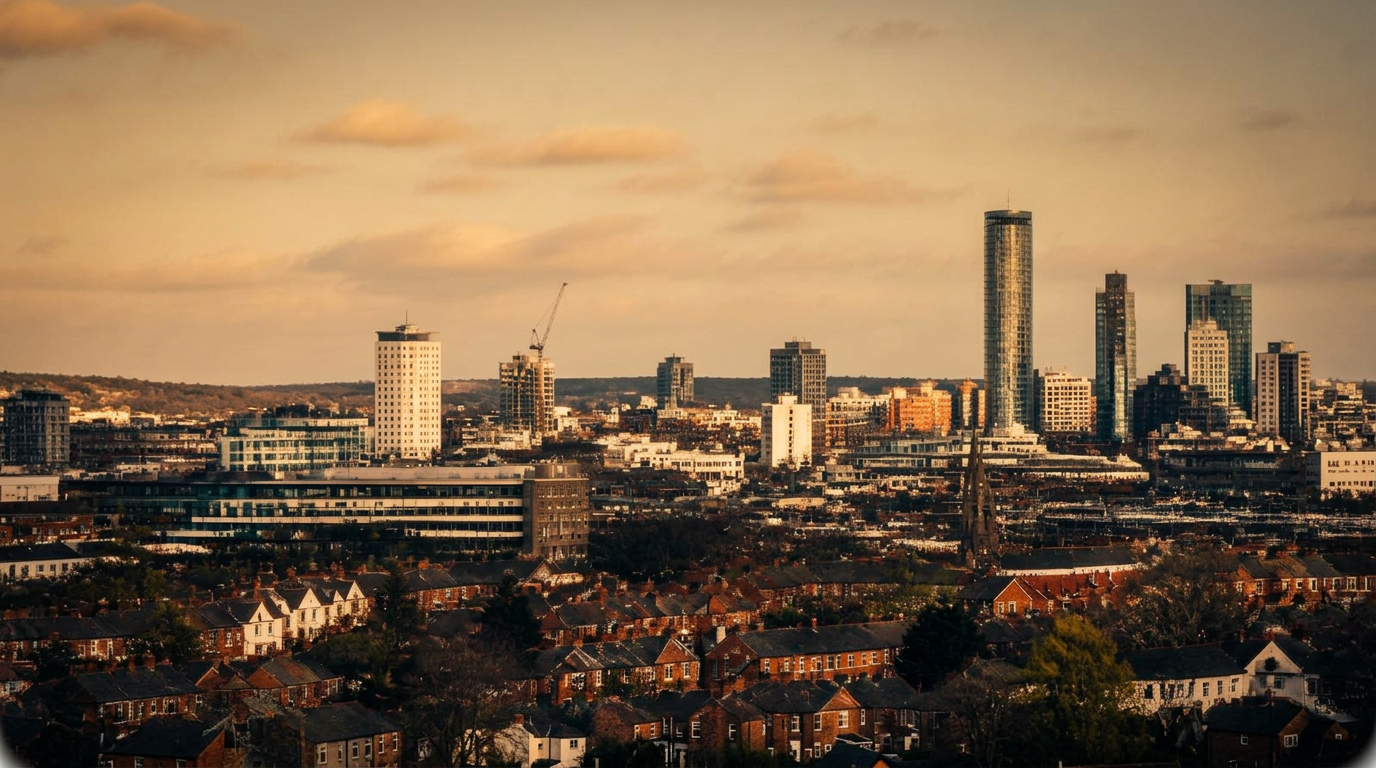 Wide view of Birmingham city centre and surrounding neighbourhoods